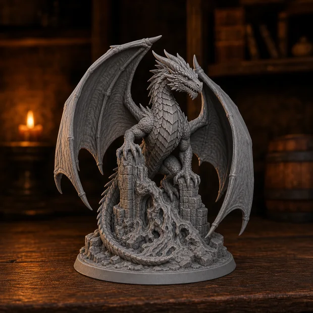 Miniatura de dragón impresa en resina